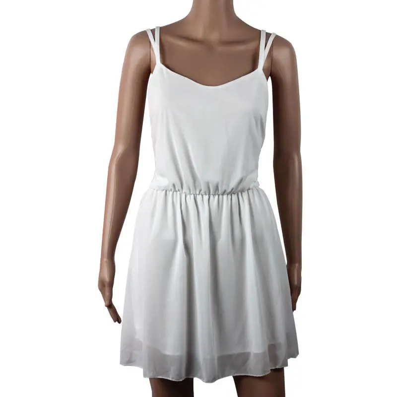 Sexy Backless Cross Sleeveless Women Femme Chiffon Beach Dress Plus Size Mini Dress 5