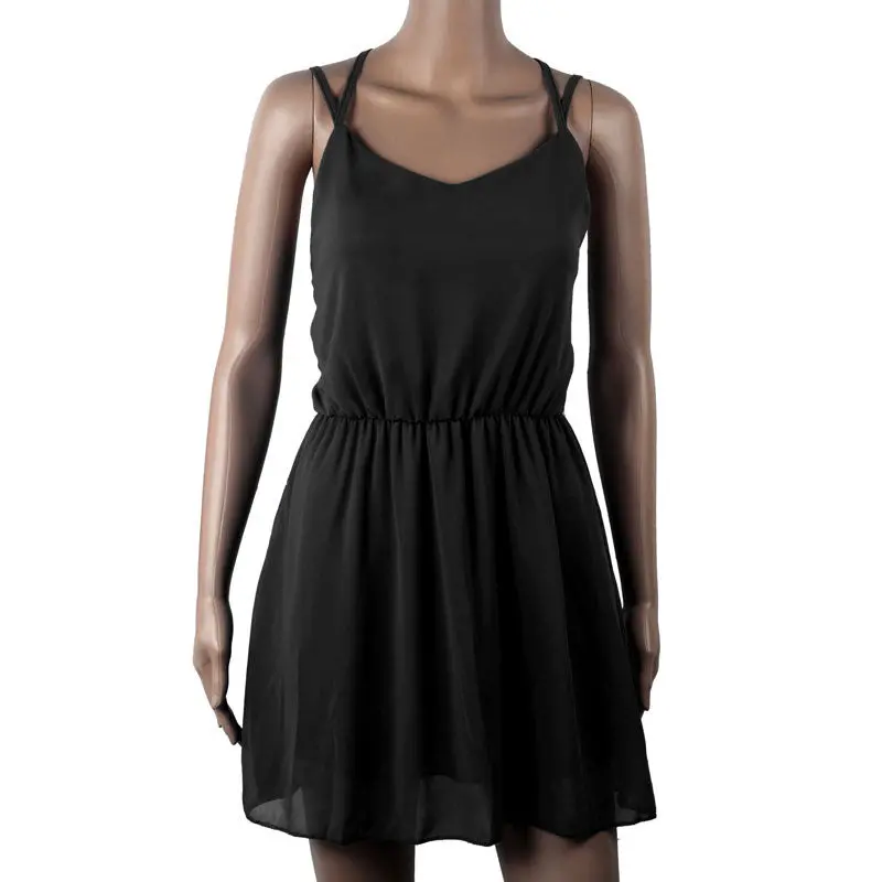 Sexy Backless Cross Sleeveless Women Femme Chiffon Beach Dress Plus Size Mini Dress 6