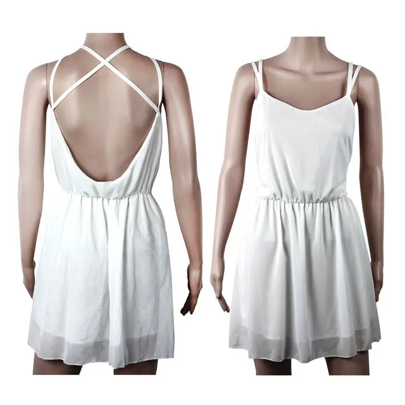 Sexy Backless Cross Sleeveless Women Femme Chiffon Beach Dress Plus Size Mini Dress 7