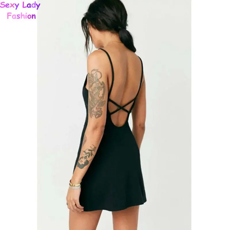 Sexy Backless Cross Strappy Halter Striped Dresses Women V Neck Cross Bandage Back Short Dress Femme 3 Colors S M 4