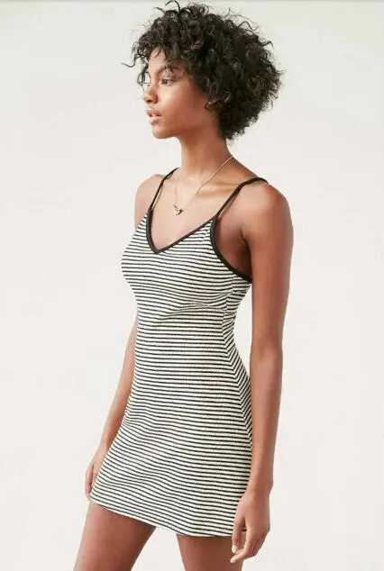 Sexy Backless Cross Strappy Halter Striped Dresses Women V Neck Cross Bandage Back Short Dress Femme 3 Colors S M 6