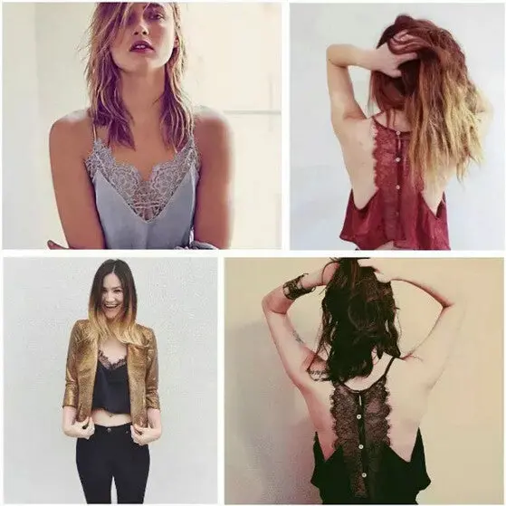 Sexy Backless Eyelash Lace Halter Bra Tank Bustier Buttons Back Crop Top Brandy Off The Shoulder Tops Camisa S M 4 Colors 8