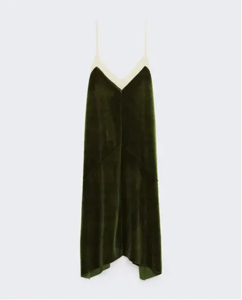 Sexy Backless Mesh V Neck Sleeveless Velvet Dress Women Retro Velour Spliced Mesh Short Base Dress Amry Green 1
