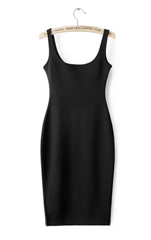 Sexy Backless Stretch Bodycon Slim Tank Dress American Aa O Neck Back Split Sleeveless Knee-Length Dresses 1