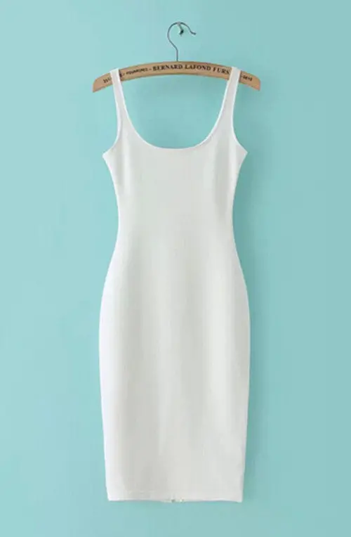 Sexy Backless Stretch Bodycon Slim Tank Dress American Aa O Neck Back Split Sleeveless Knee-Length Dresses 10