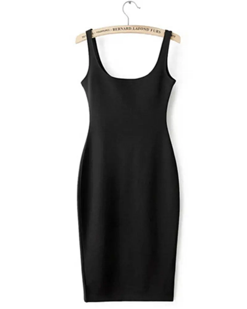 Sexy Backless Stretch Bodycon Slim Tank Dress American Aa O Neck Back Split Sleeveless Knee-Length Dresses 6