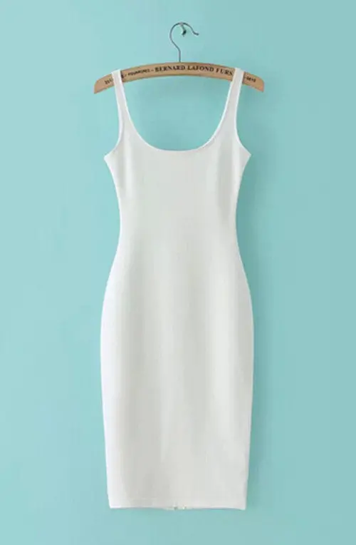 Sexy Backless Stretch Bodycon Slim Tank Dress American Aa O Neck Back Split Sleeveless Knee-Length Dresses 9
