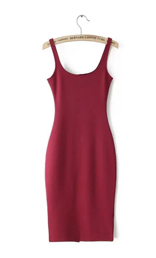 Sexy Backless Stretch Bodycon Slim Tank Dress American Aa O Neck Back Split Sleeveless Knee-Length Dresses 9