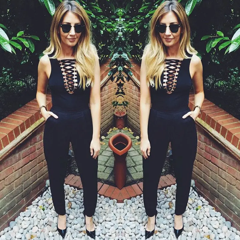 Sexy Black Fitted Jumpsuit Bandage Body Top Women Catsuit Bodycon Bodysuit Sexy Rompers For Women 4