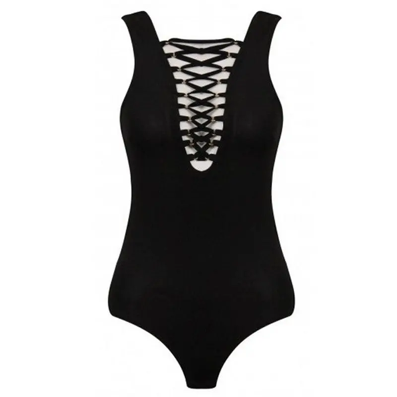 Sexy Black Fitted Jumpsuit Bandage Body Top Women Catsuit Bodycon Bodysuit Sexy Rompers For Women 5