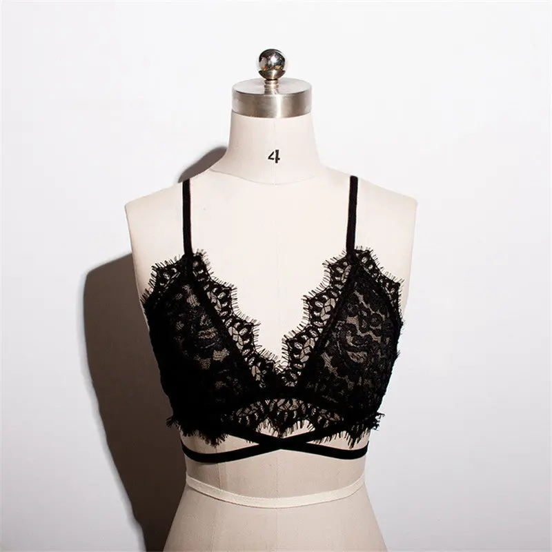 Sexy Black Lace Bralette Hollow Out Crochet Top Women Strappy Bra See Through Crop Top Sexy Underwear 1