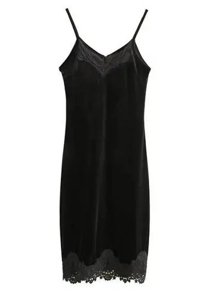 Sexy Black Velvet Lace Spliced Strappy V Neck Strap Dress Woman Vestido De Festa Curto Robe Jurken Dresses 4