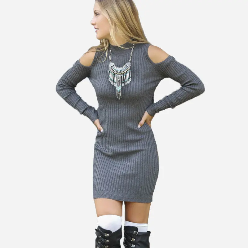 Sexy Bodycon Dress Off Shoulder Long Sleeve Women Dress Knitted Pencil Casual Mini Dresses Lady Dress 1