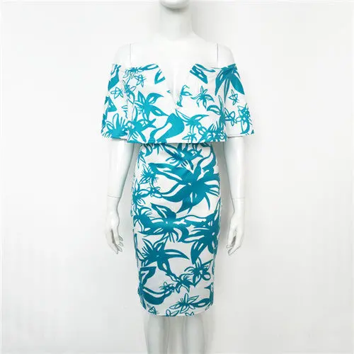 Sexy Bodycon Dress Print Dress Deep V Off Shoulder Party Dresses Robe Femme Ruffle Women Dress S-Xl 1