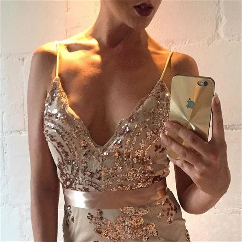 Sexy Bodycon Dress Strap Sequin Party Dress Robe Femme Deep V Slim Night Party Club Dresses Women Ladies Backless Dress 6