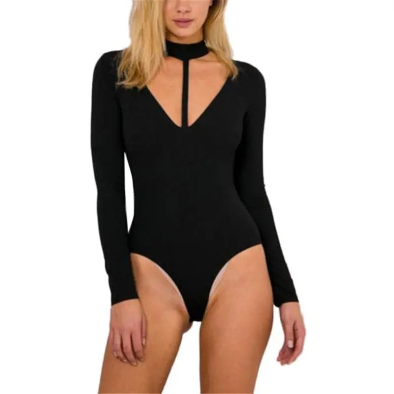 Sexy Bodysuit Women Long Sleeve Hollow Out Romper V-Neck Jumpsuit Top Shirt Fast Shipping Feida 1