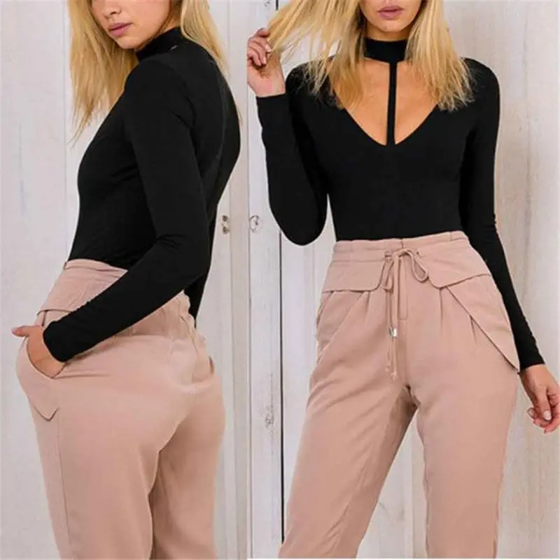 Sexy Bodysuit Women Long Sleeve Hollow Out Romper V-Neck Jumpsuit Top Shirt Fast Shipping Feida 2