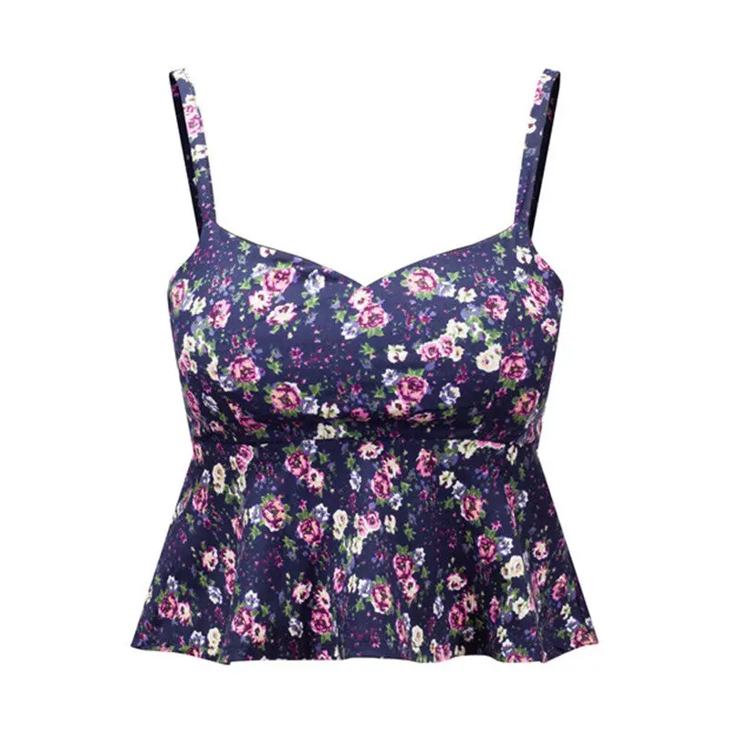 Sexy Bustier Crop Top Floral Print Strap Crop Top Ruffle Padded Bra 1