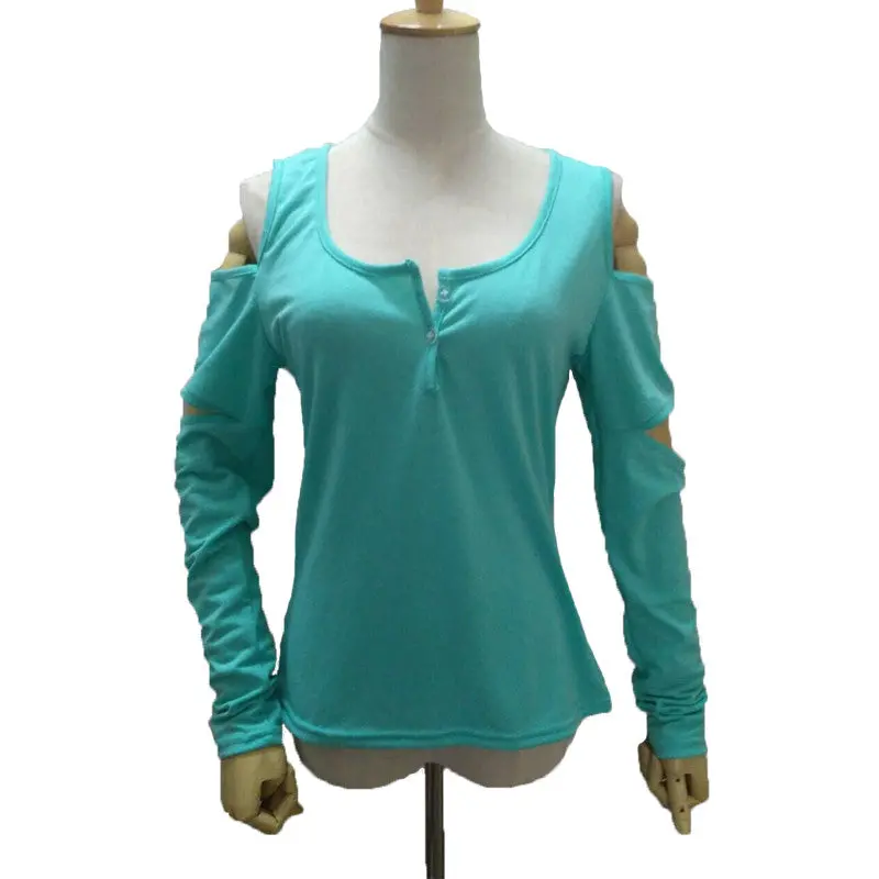 Sexy Button Low Cut Tee Shirt Femme Long Sleeve Off Shoulder T Shirt Casual Top Tees Cut Sleeve T Shirt Women Ropa Mujer 1