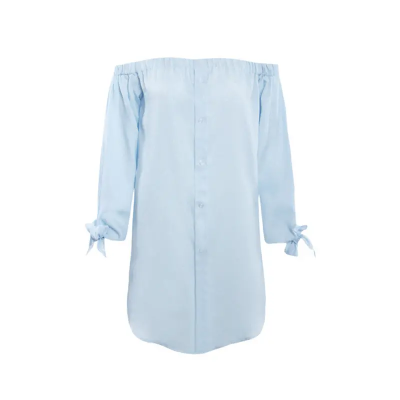 Sexy Button Up Off Shoulder Dress Loose Women Dress Plus Size Women Clothing Slash Neck Shirt Dress For Women 5