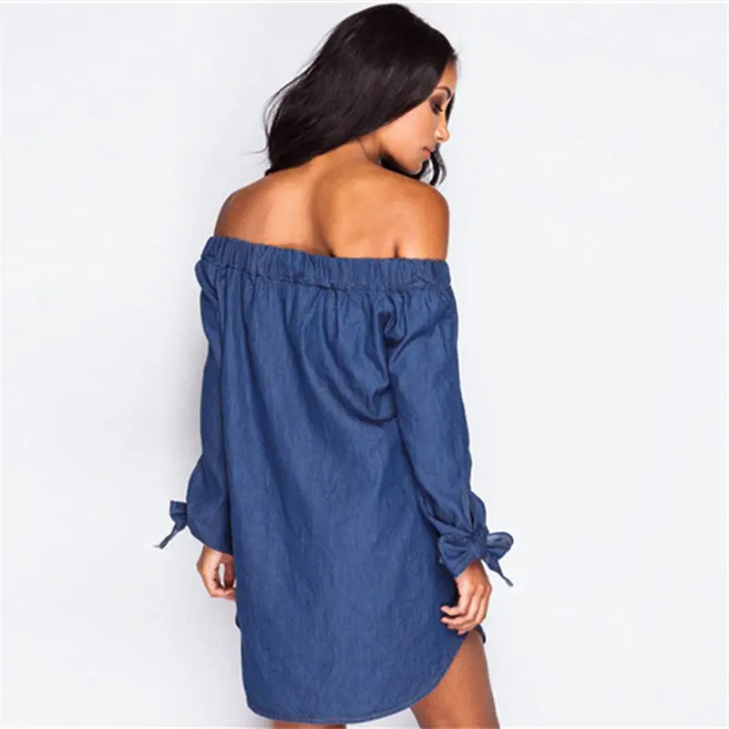 Sexy Button Up Off Shoulder Dress Loose Women Dress Plus Size Women Clothing Slash Neck Shirt Dress For Women 5