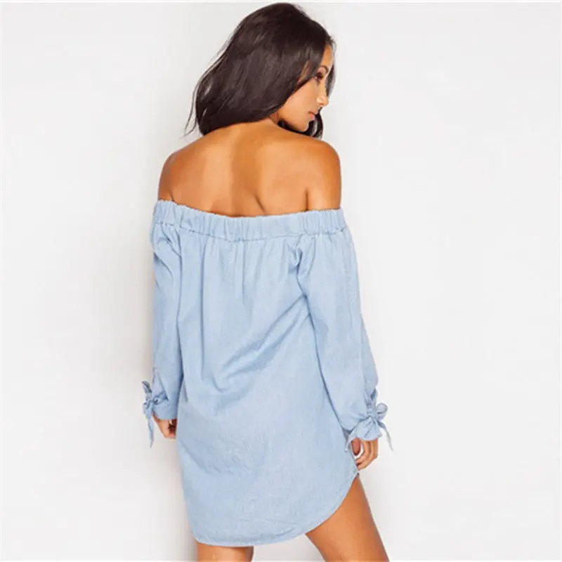 Sexy Button Up Off Shoulder Dress Loose Women Dress Plus Size Women Clothing Slash Neck Shirt Dress For Women 7