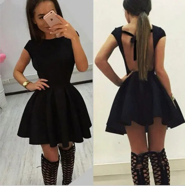 Sexy Casual Backless Vintage Dress Women Short Sleeve Hollow Out Mini Dress Ball Gown Vestidos Plus Size Gv209 3