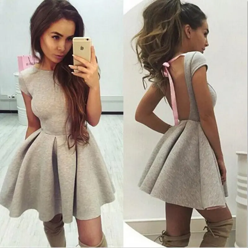 Sexy Casual Backless Vintage Dress Women Short Sleeve Hollow Out Mini Dress Ball Gown Vestidos Plus Size Gv209 4