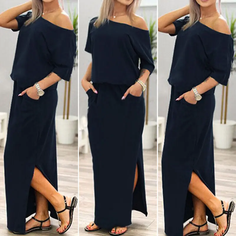 Sexy Casual Sleeveless Evening Party Women Dress Vestidos Off Shoulder Chiffon Long Dress Vestido De Festa 5