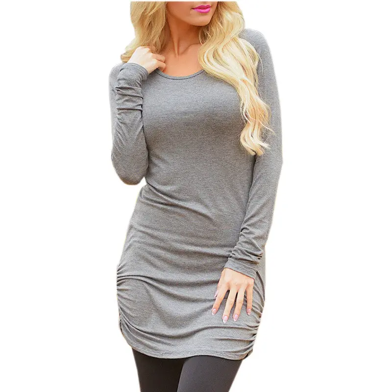 Sexy Casual Women Dress Irregular Long Sleeve Scoop Collar Dress Solid Casual Bodycon Dress Vestidos Plus Size Gv431 7