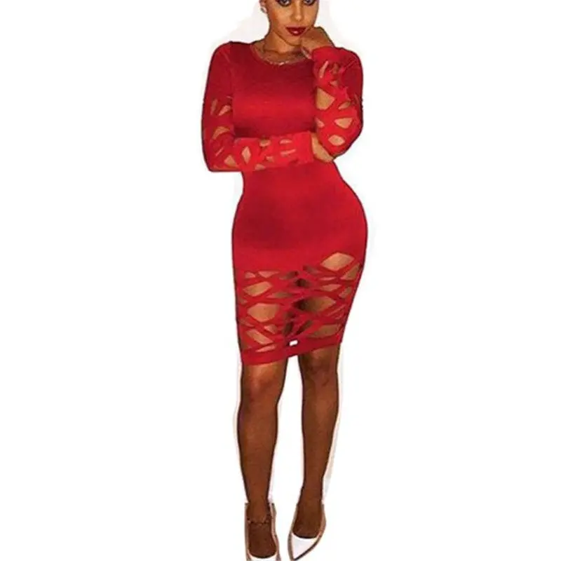 Sexy Club Dresses Hollow Out Bandage Bodycon Dress Slim Tight Ladies Dress Clubwear Plus Size Vestidos Femininos 1