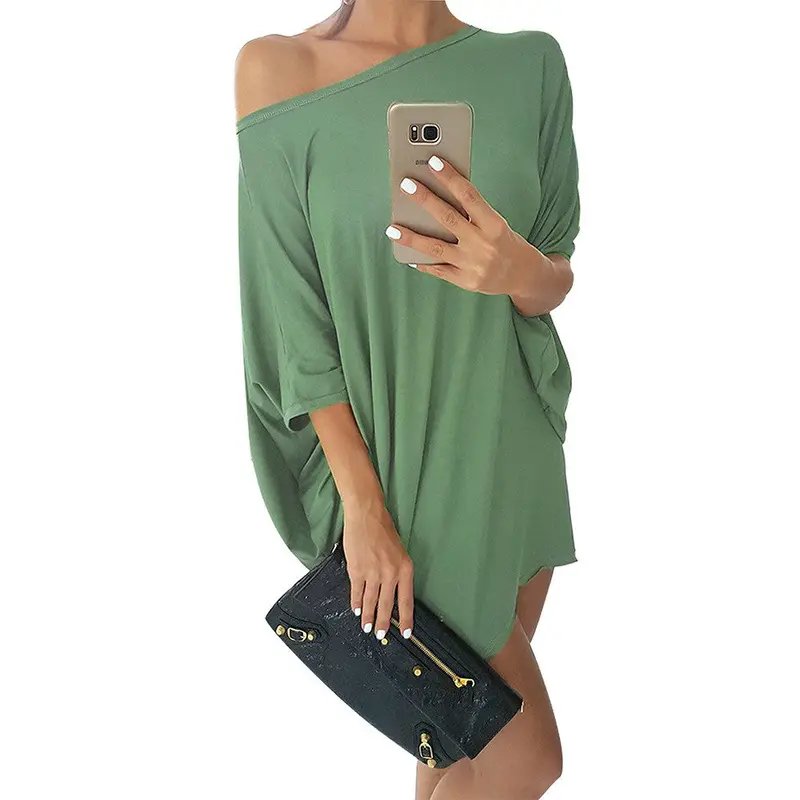 Sexy Cold Shoulder Loose Batwing Sleeve Solid Mini Dress For Women Clothings Plus Size Lx229 1