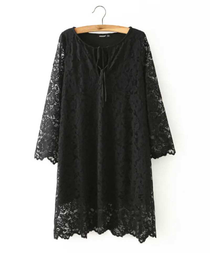 Sexy Crocheted Lace Dress Retro Women Stream V Neck Party Dresses Inner Dress Tops 3 Colors 1