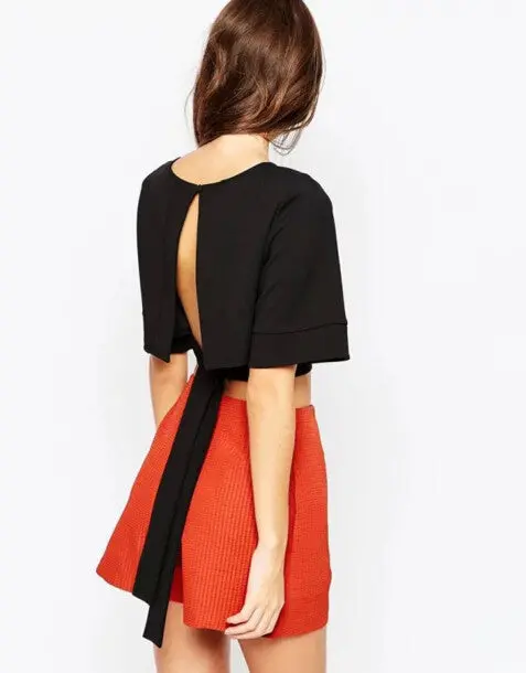 Sexy Cross V Neck Backless Lacing Up Bow Hem T-Shirt Women Short Sleeve Hollow Out Short Crop Top Tee Tops 3