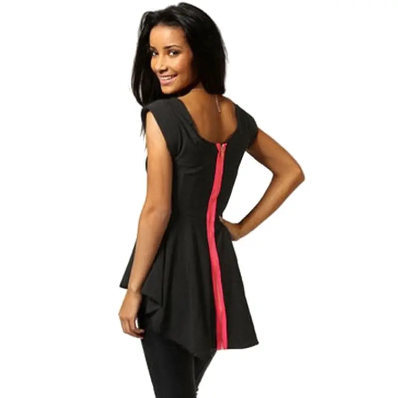 Sexy Deep O Neck Slim Fit Tight Tops Crop Top Camisetas Tank Vest Tee With Zipper 1