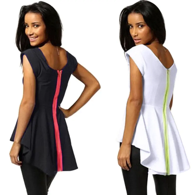 Sexy Deep O Neck Slim Fit Tight Tops Crop Top Camisetas Tank Vest Tee With Zipper 5