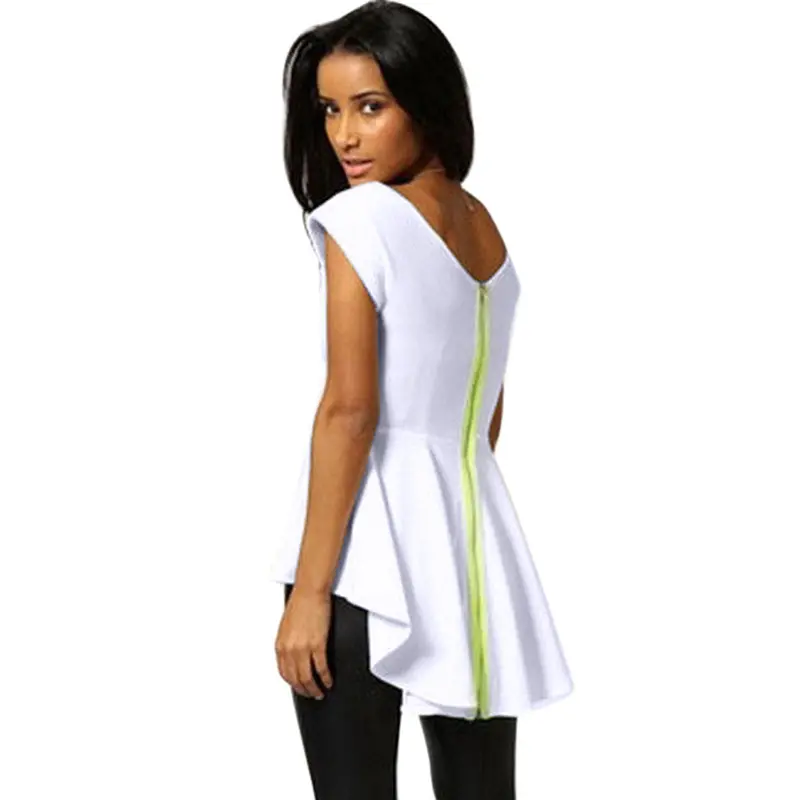 Sexy Deep O Neck Slim Fit Tight Tops Crop Top Camisetas Tank Vest Tee With Zipper 6