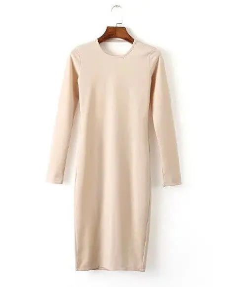 Sexy Deep V Back Backless Bodycon Long Sleeve Dress Women Package Hips Slim Fit Mid Long Dresses  S M L 1