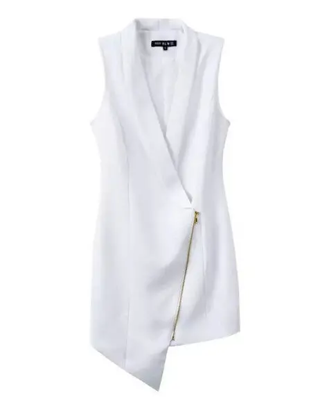 Sexy Deep V Neck Irregular Zipper Hem Sleeveless Vest Dresses Women Package Hips Short Work Party Dress Black White 4