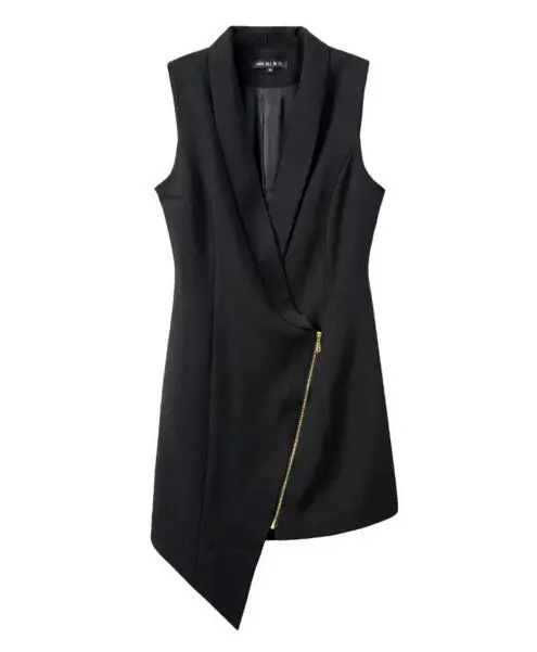 Sexy Deep V Neck Irregular Zipper Hem Sleeveless Vest Dresses Women Package Hips Short Work Party Dress Black White 6