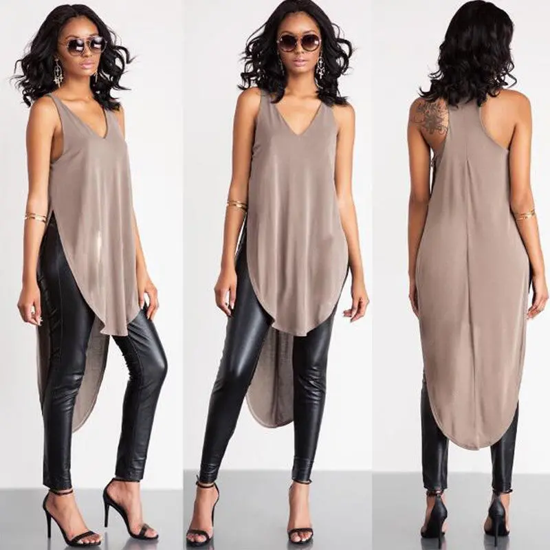 Sexy Deep V Neck Loose Dress Women Irregular Dress Sleeveless Tank Dress Side Split Dresses For Women 1
