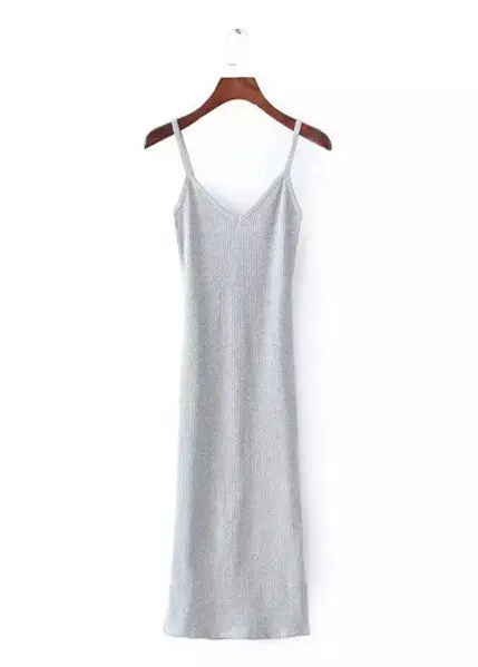 Sexy Deep V Neck Spaghetti Strap Stretch Midi Dress Women Brandy Melville Aa Package Hips Side Slit Dresses 3 Colors 2