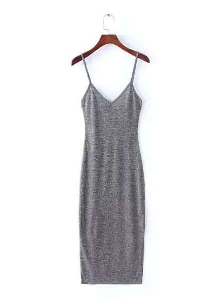 Sexy Deep V Neck Spaghetti Strap Stretch Midi Dress Women Brandy Melville Aa Package Hips Side Slit Dresses 3 Colors 3