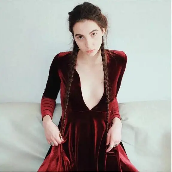 Sexy Deep V Neck Stretch Velvet Skater Dress American Apparel Aa Vintage Long Sleeve Pleated Dresses Femme 4