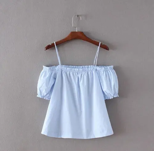Sexy Elastic Slash Neck Off Shoulder Shirt Women Short Sleeve Short White Blouse Haut Camisa Ropa Chemise Femme S M L 1