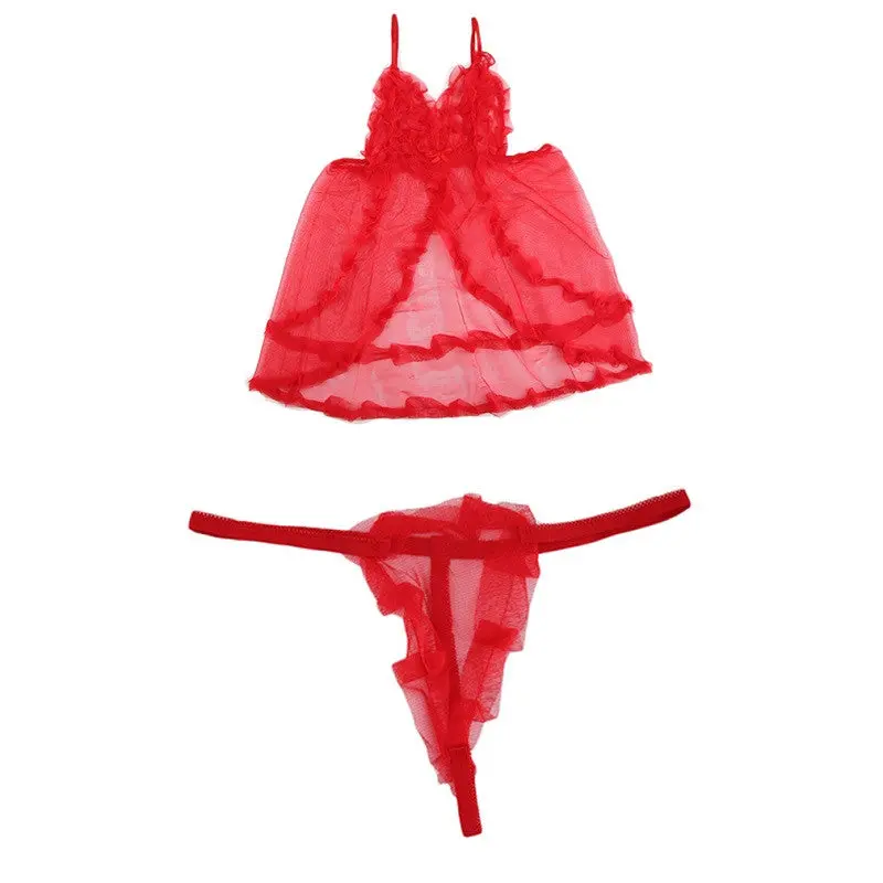 Sexy Falbala Lingerie Sleepwear Underwear Lace Dress G-String Nightwear 1