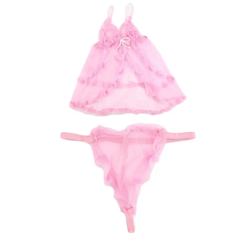 Sexy Falbala Lingerie Sleepwear Underwear Lace Dress G-String Nightwear 4