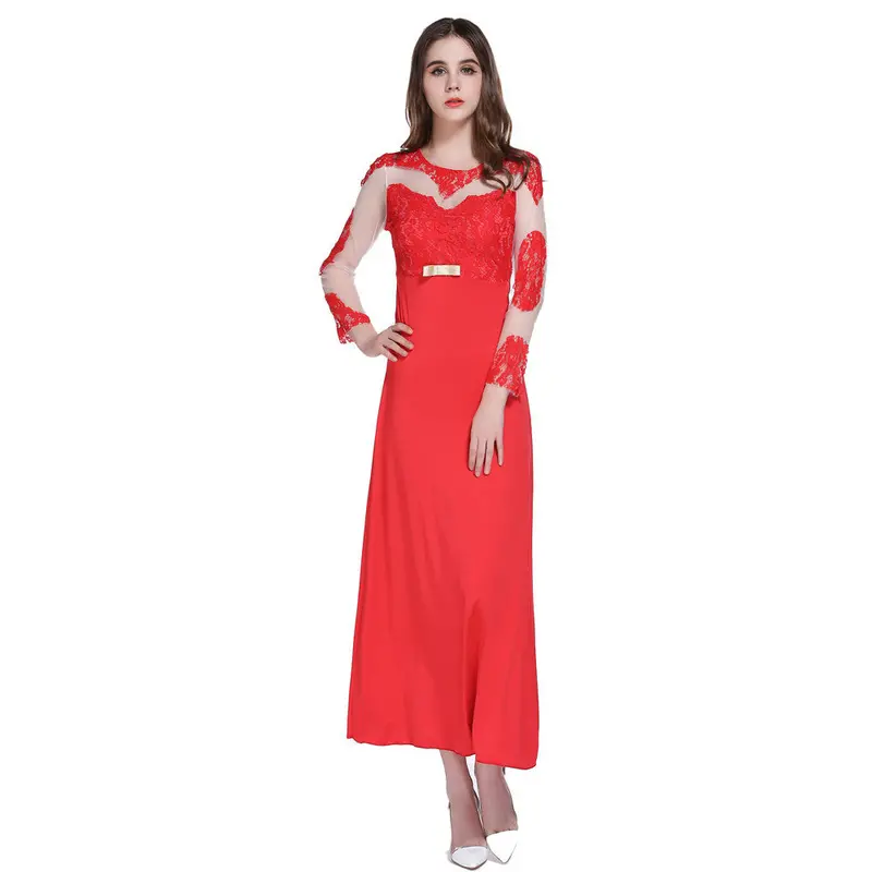 Sexy Formal Long Lace Dress Women Red Long Sleeve Prom Party Dresses Vestido De Festa Feida 3