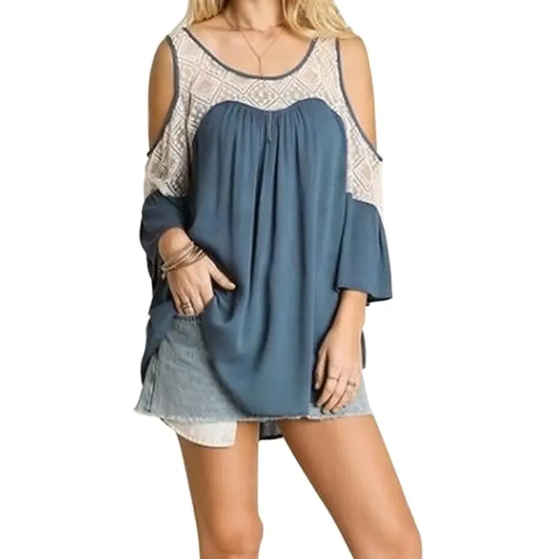 Sexy Front Shorter Back Longer Lace Flounced Sleeve Loose Big Size Tops S,M ,L, Xl 1