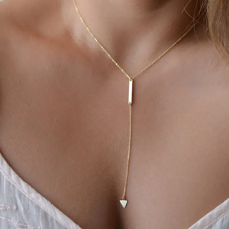 Sexy Girl Women Collier Bohemia Simple Triangular Tassels Chian Necklace Gold Plated Long Pendant Necklaces Jewelry Jhs019 1